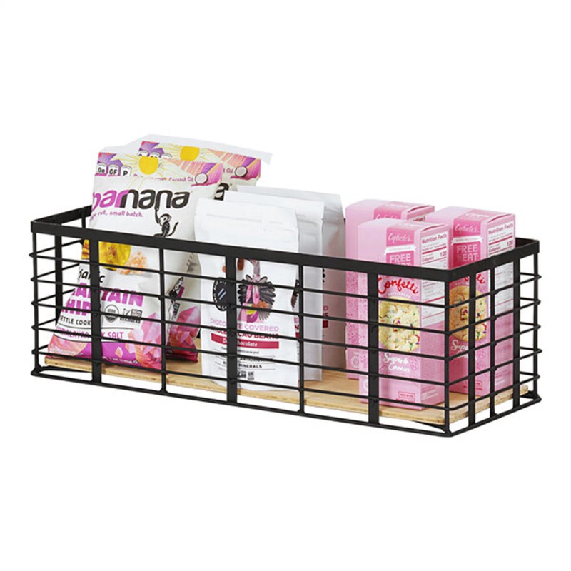 FixtureDisplays Madison 21.5X7.5X7" Black Metal / Reclaimed Bamboo Reversible Display