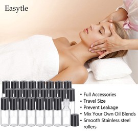 Easytle 96 Pack Essential Oil Roller Bottles 5ml Clear Glass Roller Bottles for Oils (384 Pieces Labels, 8 Opener, 16 Funnels, 16 Dropper) Roll on Bottles with Stainless Steel Roller Balls and Caps