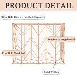 Beramon Hanging File Folder Kit Includes 1 Rose Gold Hanging File Desk Organizer and 24 Pack Hanging File Folders Letter Size with 1/5 Cut Tabs Design for School Office Home Supplies, Pink Design