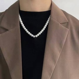 Pearl Necklace for Men White Pearl Choker Necklaces Mens Pearl Necklace Gift for Women Girls