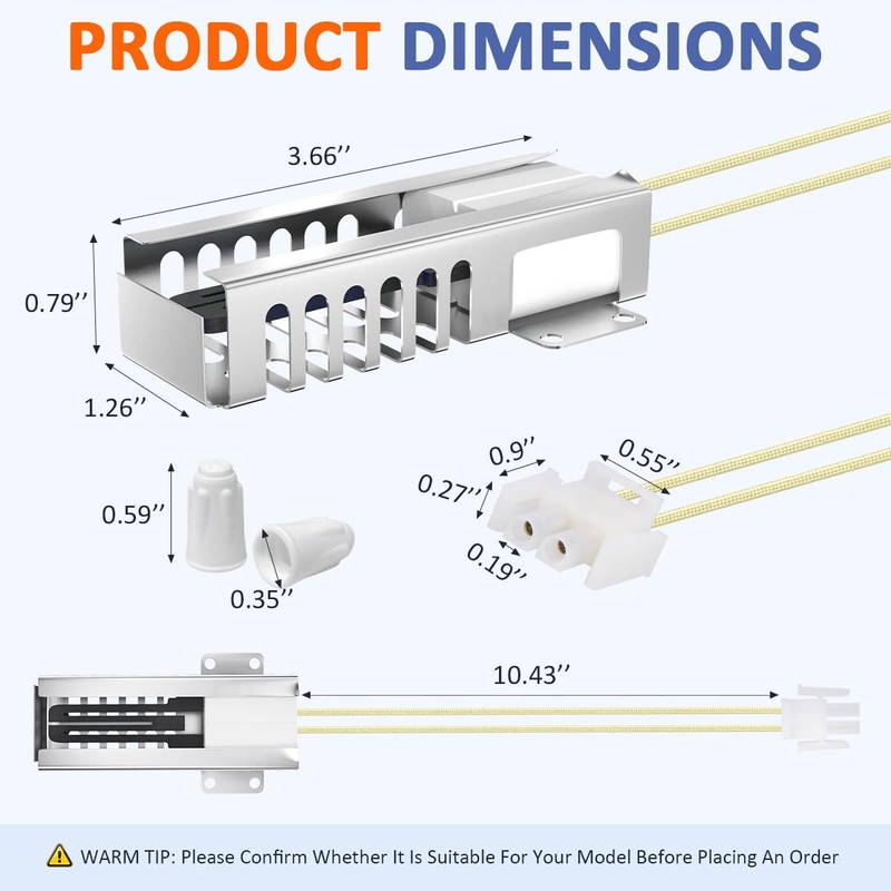 74007498 Oven Igniter - Direct Replacement for Whirlpool MGR4452BDW MGR4451BDW