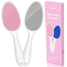 yomanta Foot File, Nano Glass Foot File Callus Remover with Handle, 2-in-1 Foot Scrubber Dead Skin Remover, Gentle Exfoliation Foot Buffer Pedicure Tools for Feet-Pink