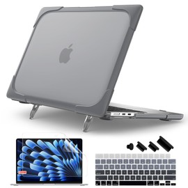 Batianda for M3 MacBook Air 15 inch Case 2024 A3114 A2941 (M2) 2023,Heavy Duty Shockproof Protective Hard Shell with Fold Kickstand & Keyboard Cover Screen Protector for Enhanced Durability, Grey