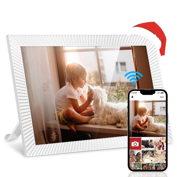 Digital Photo-Frame 10.1 Inch HD IPS Digital Picture Frame WIFI with TouchScreen & 32 GB Storage, Electronic Smart Photo Frame by SSA with Calendar/Auto-Rotate/Moment of Contact, White