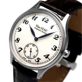 The STAC ST-AR002 Classic Retro Men's Women's Unisex Watch, Made in Japan, 1.4 inches (36 mm), White, Brown Croco Leather, white (off-white), Classic