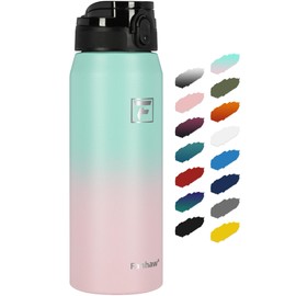 Fanhaw 24 Oz Insulated Stainless Steel Water Bottle with 1 Lid (Chug Lid) - For Kids, Women, Men | Leak & Sweat Proof with Anti-Dust Lid (Green Pink)