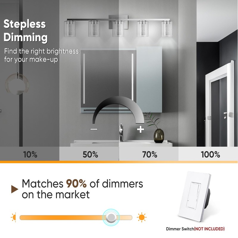 LED Modern Bathroom Light Fixtures Over Mirror, 5-Light Brushed Nickel