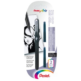 Pentel XGFKP/FP10 - Pocket Brush Blister-Pack Pinselstift mit 2 Patronen, schwarz