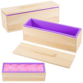 3Pcs 42oz Silicone Soap Making Kit, Rectangular Loaf Molds with Wooden Boxes and Lids, DIY Handmade Craft Supplies