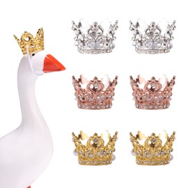 6pcs 7 Inch Mini Desk Goose Crown,Small Tiny Micro Metal Magnetic Goose Statue Headwear Little Cute Desktop Gooses Outfits Clothes Costume Accessories for Toy Doll Decoration
