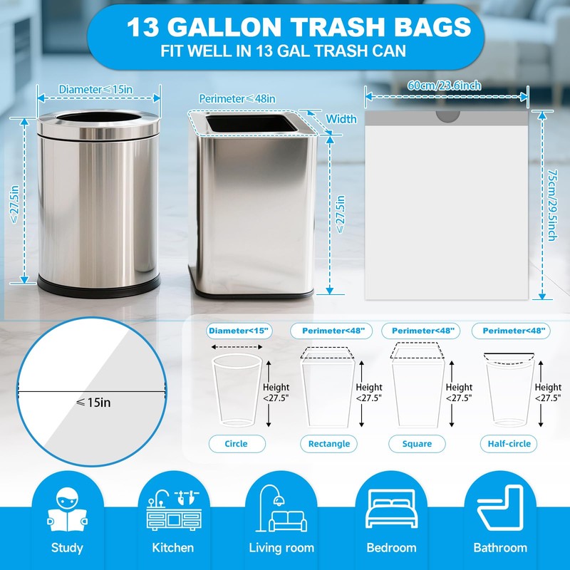 Ryobyo 13 Gallon Trash Bags Drawstring- 90 Counts Medium Trash