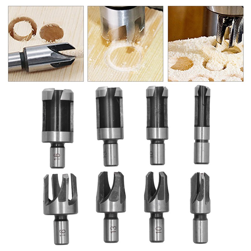 8Pcs Wood Plug Drill Bit Cutter Carbon Steel Industrial Barrel