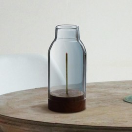 Incense Holder Ash Spill Proof Glass Wood Incense Holder Flower Base Blue Gray