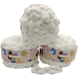 3 x 200 g Ilkadim Export Pompom Yarn Yo-Yo Plain, 600 g Pompom - Wool (White 82101)