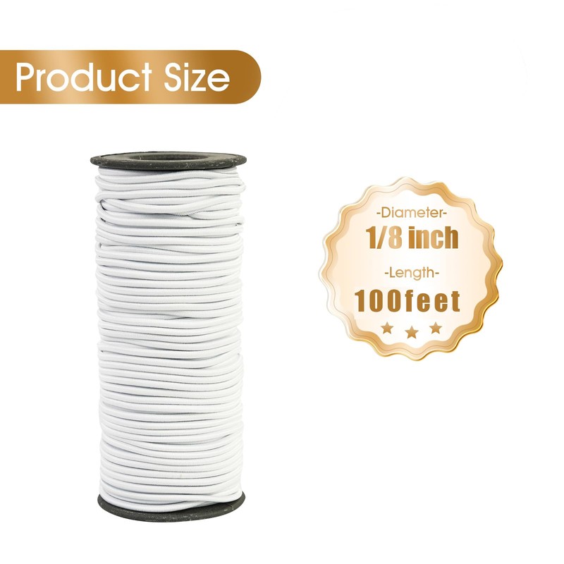 1/8 Inch Black Bungee Cord Roll, 100 Feet Heavy Duty