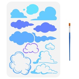FINGERINSPIRE Cloud Pattern Stencils with a Brush 29.7 x 21 cm All Types of Clouds Stencils Cartoon Clouds Decoration Stencils Fantasy Themes Clouds Silhouette Template for Wall and Floor DIY