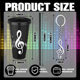 Skylety Music Themed Gifts Musical Tumbler Cups Bulk 24 oz Reusable Musical Note Plastic Tumbler with Straw and Lid Keychain Gifts for Music Lover Party Favor (Black,White,24 Sets)