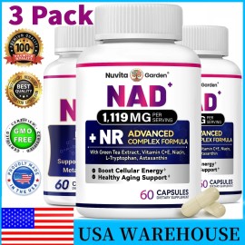 NuvitaGarden 3 Pack NAD+ Supplement Caps for Skin Aging Support Energy and Focus 180 Caps