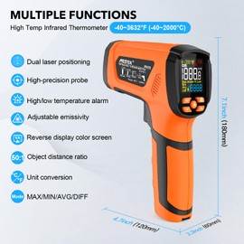 MESTEK Infrared Thermometer Gun, -40°F ~3632°F, High Temp Thermometer Temperature Gun with Color LCD Display, Non Contact Pyrometer 50:1 Industrial Dual Laser Thermometer Gun, Adjustable Emissivity