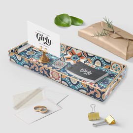 Leemxiiny Bathroom Vanity Tray for Countertop, Small Plastic Toilet Tank Tray Versatile Storage & Organization Tray for Makeup, Perfume, Desk, Kitchen, Candles, 13.7"x6"x1.4", 35Boho2