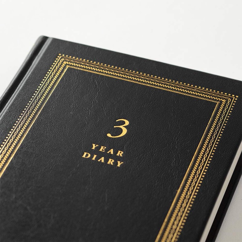 Midori 12889006 Diary, 3 Year Consecutive Recycled Leather, Black