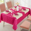 HommxJF Wave Scroll Damask Jacquard Rectangle Hot Pink Tablecloth 60"x84"，Wipeable