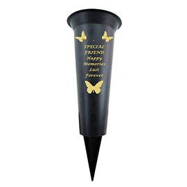 Memorial Graveside Spiked Flower Vase with Gold Lettering Butterfly Decoration Durable Plastic, Weatherproof, and Frostproof, Ideal for Fresh or Dried / Artificial Flowers (Friend)