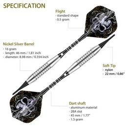 Darts Plastic Tip Set - 18g Soft Tip Darts - 16g Dart Barrels w/ 50 O-Rings + 6 Shafts Aluminum & White Plastic Rods + Extra 50 Replacement Soft Tips Accessories for Electronic Dart Board