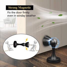 Magnetic Door Stop, Stainless Steel Magnetic Door Stopper Black Heavy Duty Magnetic Door Catch Holder Floor Wall Mounted Door Stoppers for Skirtings, Keep Door Open 2Pack