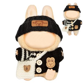 17cm Doll Clothes - Kawaii Chic Style Set for 17cm Dolls, Cute Doll Outfit with Accessories -Button Up Stripe Black Sweater + Black Hat + White Bag (NO Doll)