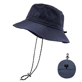 lifwimner Sun Hat Foldable Waterproof Bucket Rain Hat with Chin Strap Quick Dry Boonie Fishing Hiking CampingHat UV Protection (Navy)