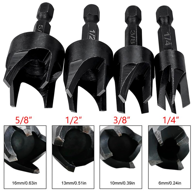 Bestgle 8pcs 1/4" Shank Wood Plug Cutters, Include 4pcs Straight