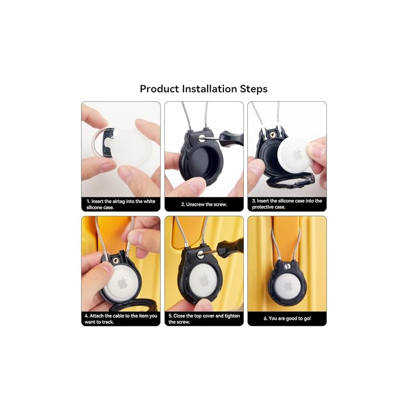 GOCII AirTag Holder with Wire Cable - Ultra-Durable 4 Pack