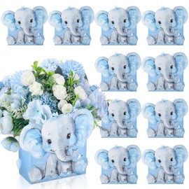 Spiareal 12 Pcs Elephant Baby Shower Centerpiece Boxes It's a Baby Shower Flowers Boxes Decoration for Elephant Theme Gender Reveal Wedding Birthday Party Table Decorations Supplies(Blue)