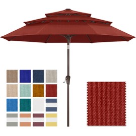 ABCCANOPY 5-Year No Fading 9FT 3 Tiers Patio Umbrella, Outdoor Table Umbrella with 8 Sturdy Ribs for Deck, Backyard, Garden, Yard (Burgundy)