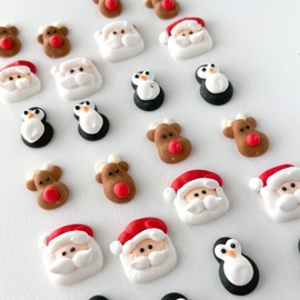 12 Mini Christmas Shapes by Simply Sucré | Royal Icing Santa, Reindeer & Penguins | Edible Holiday Cupcake Toppers & Sprinkles (12 Pieces)