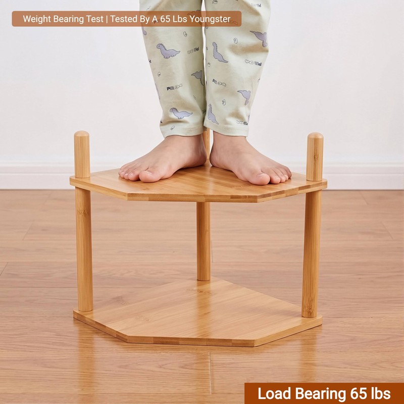 WooFawn 2-Tier Expandable Bamboo Corner Shelf - Dish/Plate Organizer for
