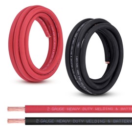 Shirbly 2 Gauge Battery Cable, 10FT Red + 10FT Black 2 AWG Pure Copper Wire Welding Cable, for Automotive, Battery, Solar, Marine and Generator, Standard USA OFC Wire