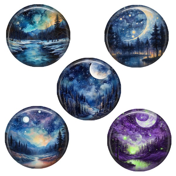 the fun things SET OF 5 Winter Solstice Magnets Celestial