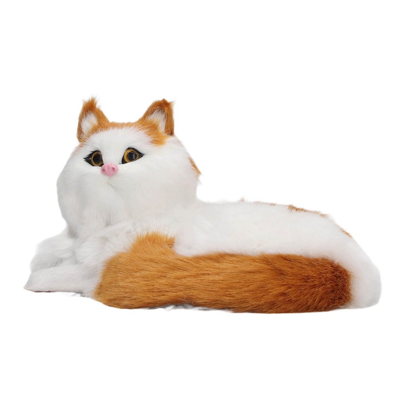 Simulation Furry Cat Figurine Home Cute Funny Synthetic Fur Cat