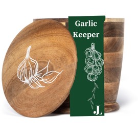 Jean Lemond Introducing The Always Fresh Acacia Garlic Keeper For Counter. A Crafted & Large Garlic Storage Holder Jar. A Farmhouse Container Pot Saver.