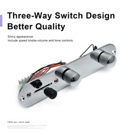 SAPHUE Guitar Control Plate Loaded Chrome/Nickel with 3 Way Switch 500K Tone and Volume Knob Prewired Screws Output Jack for Fender Tele/Telecaster Gibson Sg Electric Guitar Parts Replacement（Black）