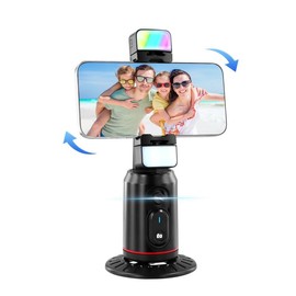 Car Face Tracking Tripod, 360° Rotation Phone Stand, Gesture Control, Intelligent Recording Camera Tripod with Selfie Light and Remote Control for Live Vlog Streaming Video Tiktok