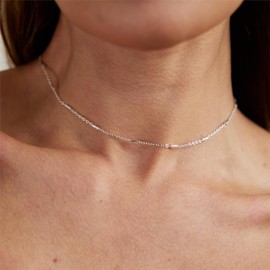 ASCOMY Silver Necklace for Women Dainty Silver Choker Necklace 14K Silver Plated Chain Necklace Tiny Round Bar Choker Necklace Simple Choker Necklace for women Minimalist Everyday Jewellery Gift