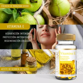 JUVETERNAL Cápsulas Faciales de Vitamina E 90 cápsulas Twist-Off Antioxidante, Hidratante y Revitalizante