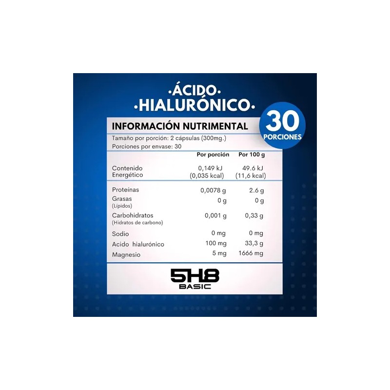 5h8 Ácido Hilaurónico 100mgs Cápsulas 5mgs Magnesio Sabor