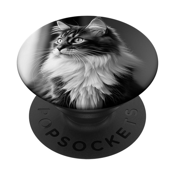 Ragamuffin Cat Cinematic Schwarz-Weiß-Fotografie PopSockets mit austauschbarem PopGrip