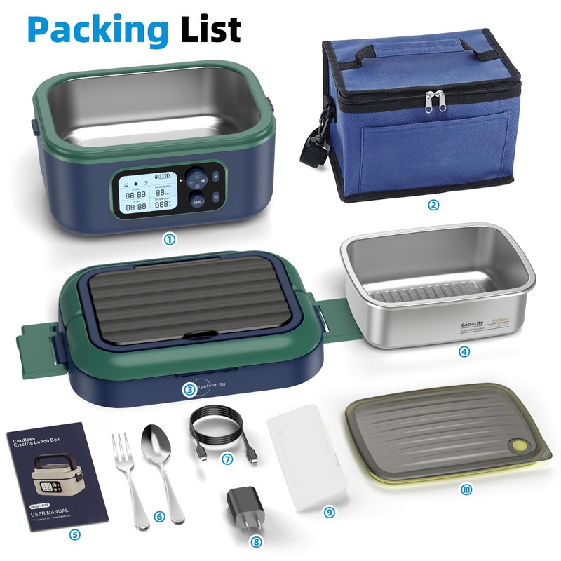 Qtyatvmoto Cordless Electric Lunch Box, 100W Rechargeable Heated Lunch Box