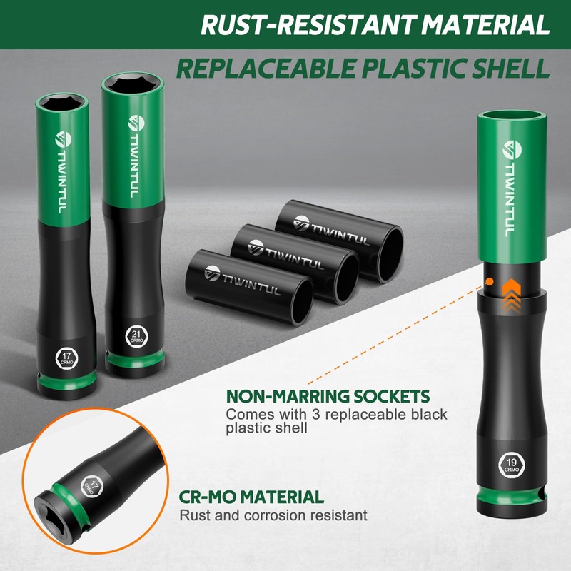 TIWINTUL 1/2" Extra Long Lug Nut Socket Set, 6Pcs Non-Marring