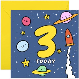 Old English Co. Fun 3rd Birthday Card for Son or Daughter - Colourful Rocket Ship Space Third Birthday Card for Young Boy or Girl - Age 3 - For Grandson, Granddaughter, Niece, Nephew | Blank Inside